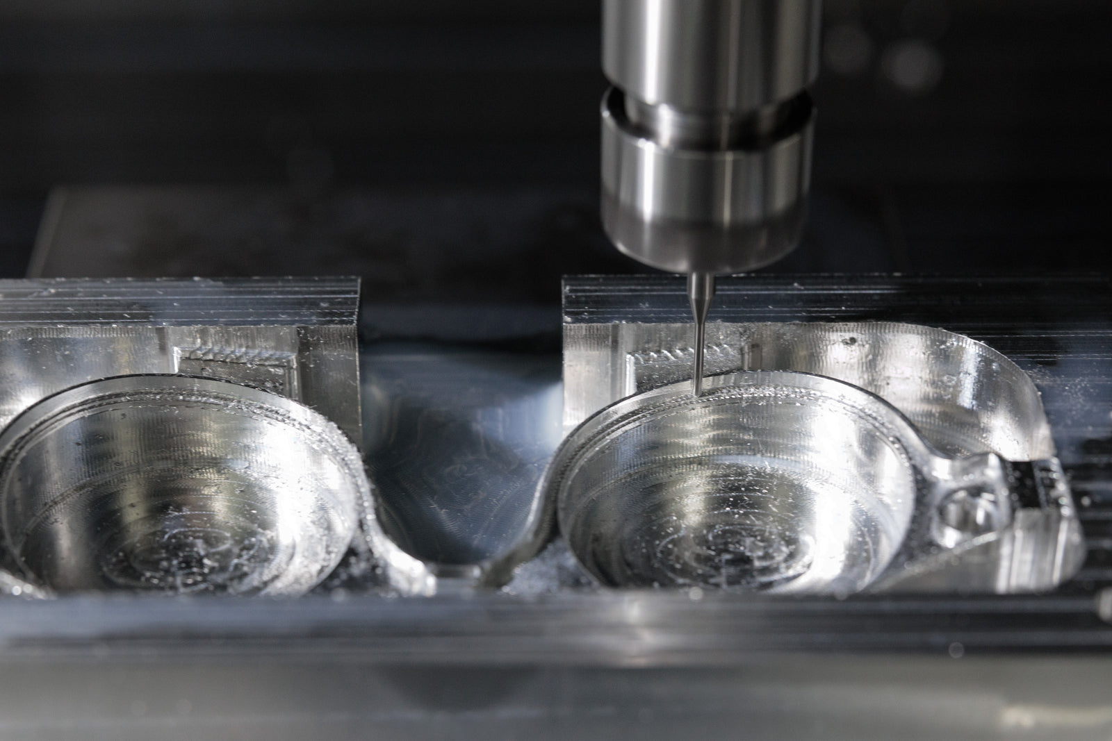 Close-up of a CNC-machined mold for an 8ight glasses frame