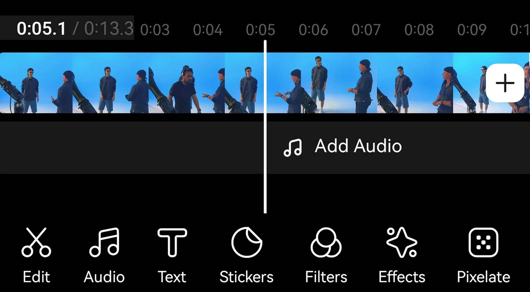 8ight Studio editing interface with a video timeline and creative tools for POV footage
