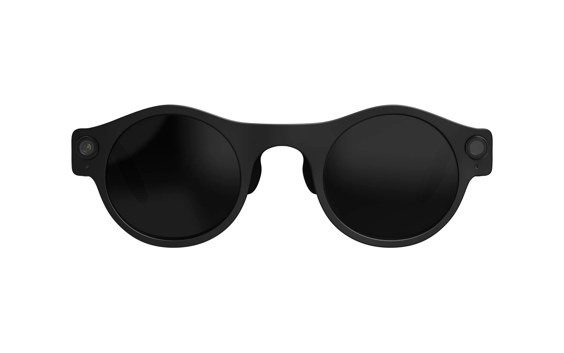 Front view of black 8ight Pro smart glasses with dark lenses, camera module, and status indicator