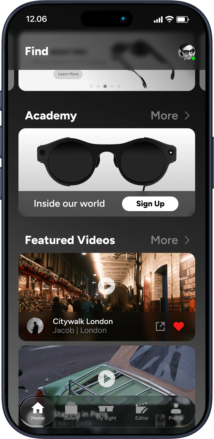 8ight Studio home and featured stories screen